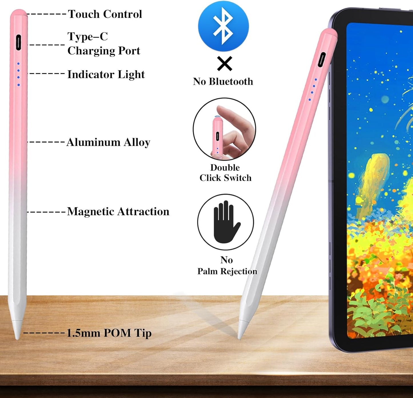 Stylists Pens for Touch Screens, Rechargeable Active Magnetic Stylus Pens Universal Tablet Pencil Stylus Pen for iPad/Pro/Air/Mini/iPhone Samsung/Android and Other Smartphone Devices-Pink