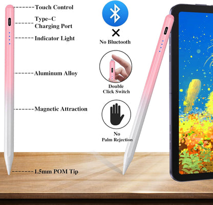 Stylists Pens for Touch Screens, Rechargeable Active Magnetic Stylus Pens Universal Tablet Pencil Stylus Pen for iPad/Pro/Air/Mini/iPhone Samsung/Android and Other Smartphone Devices-Pink