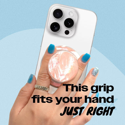 OnTheGrip Cute Natural Seashell Design Round Shape Collapsible Mobile Phone Grip Stand Holder for Smartphone Tablet Cell Phone Accessory (Peach)