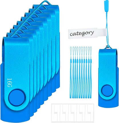 USB Drive 16GB USB 2.0 Flash Drive 10 Pack Nicepicten Pendrive Swivel Thumb Zip Jump Flash Drives USB Memory Stick Thumbdrive Flashdrive Ideal for Home Office Shared Data Storage Blue 16GB