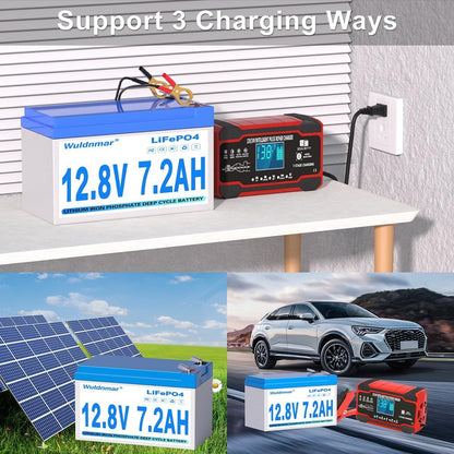 12V 7.2Ah LiFePO4 Battery, Lithium Battery with BMS, 3000+ Cycles, 92.16WH Deep Cycle Battery for Marine Battery, Car, RV, Golf Cart, Solar, Trolling Motor, Replace AGM/SLA