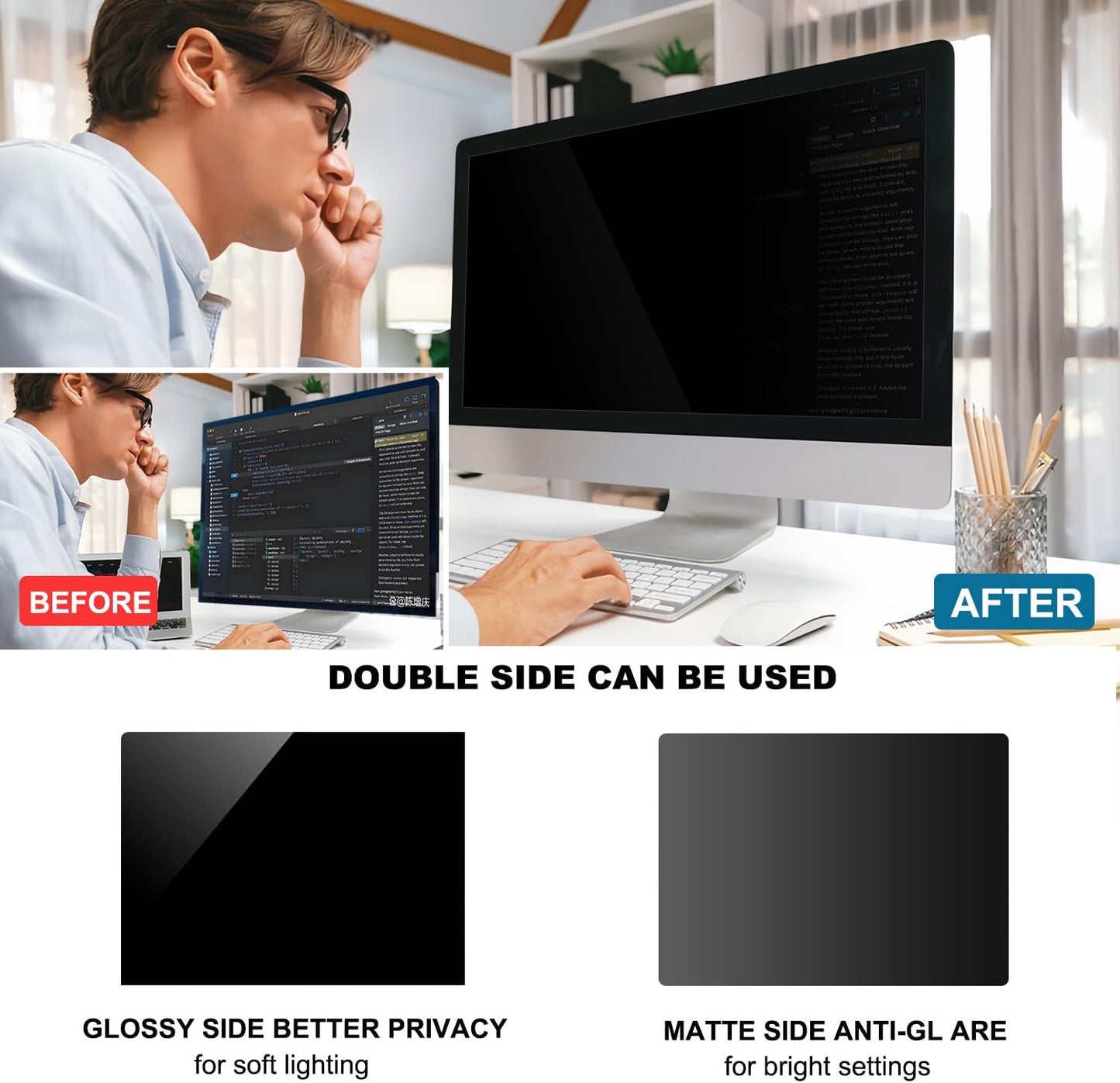 23 Inch Computer Privacy Screen Shield [2 Pack] for 16:9 Widescreen Desktop Monitor - Anti-Glare Blue Light Privacy Filter and Anti Spy Privacy Screen Protector Film