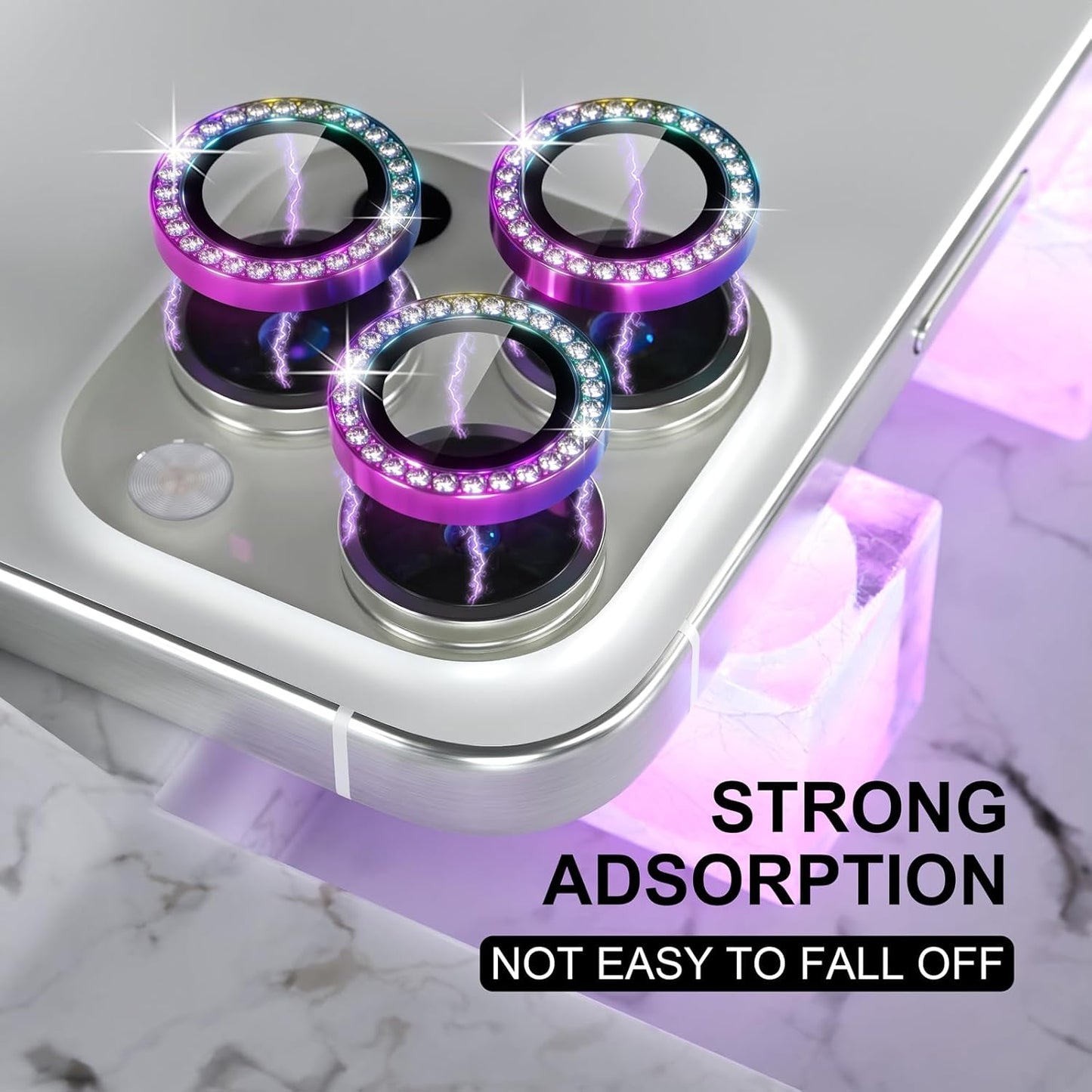 Choiche Compatible for iPhone 16 Pro/iPhone 16 Pro Max Camera Lens Protector Bling, 9H Tempered Glass Camera Cover Screen Protector Metal Ring Decoration Accessories (Diamond-Colorful)