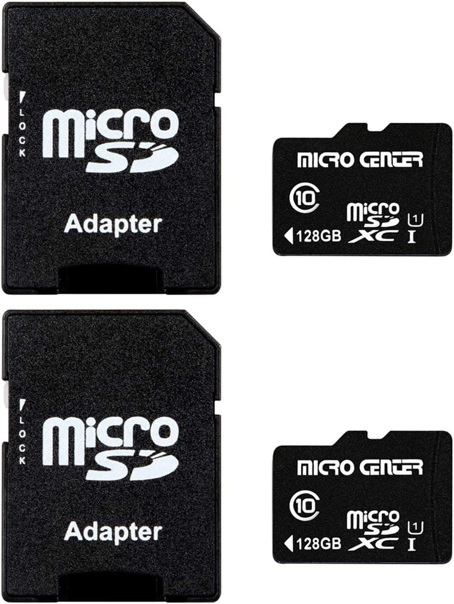 INLAND Micro Center 128GB Class 10 MicroSDXC Flash Memory Card with Adapter for Mobile Device Storage Phone, Tablet, Drone & Full HD Video Recording - 80MB/s UHS-I, C10, U1 (2 Pack)