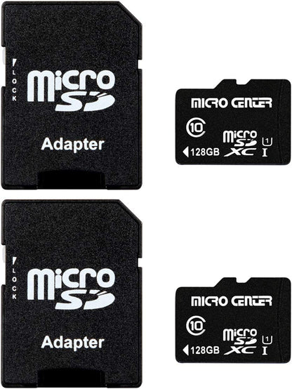 INLAND Micro Center 128GB Class 10 MicroSDXC Flash Memory Card with Adapter for Mobile Device Storage Phone, Tablet, Drone & Full HD Video Recording - 80MB/s UHS-I, C10, U1 (2 Pack)