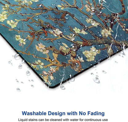 Almond Blossoms Van Gogh Mouse Pad, Oil Painting Flowers Mouse Mat, Square Waterproof Non-Slip Rubber Base MousePads for Office & Home Laptop