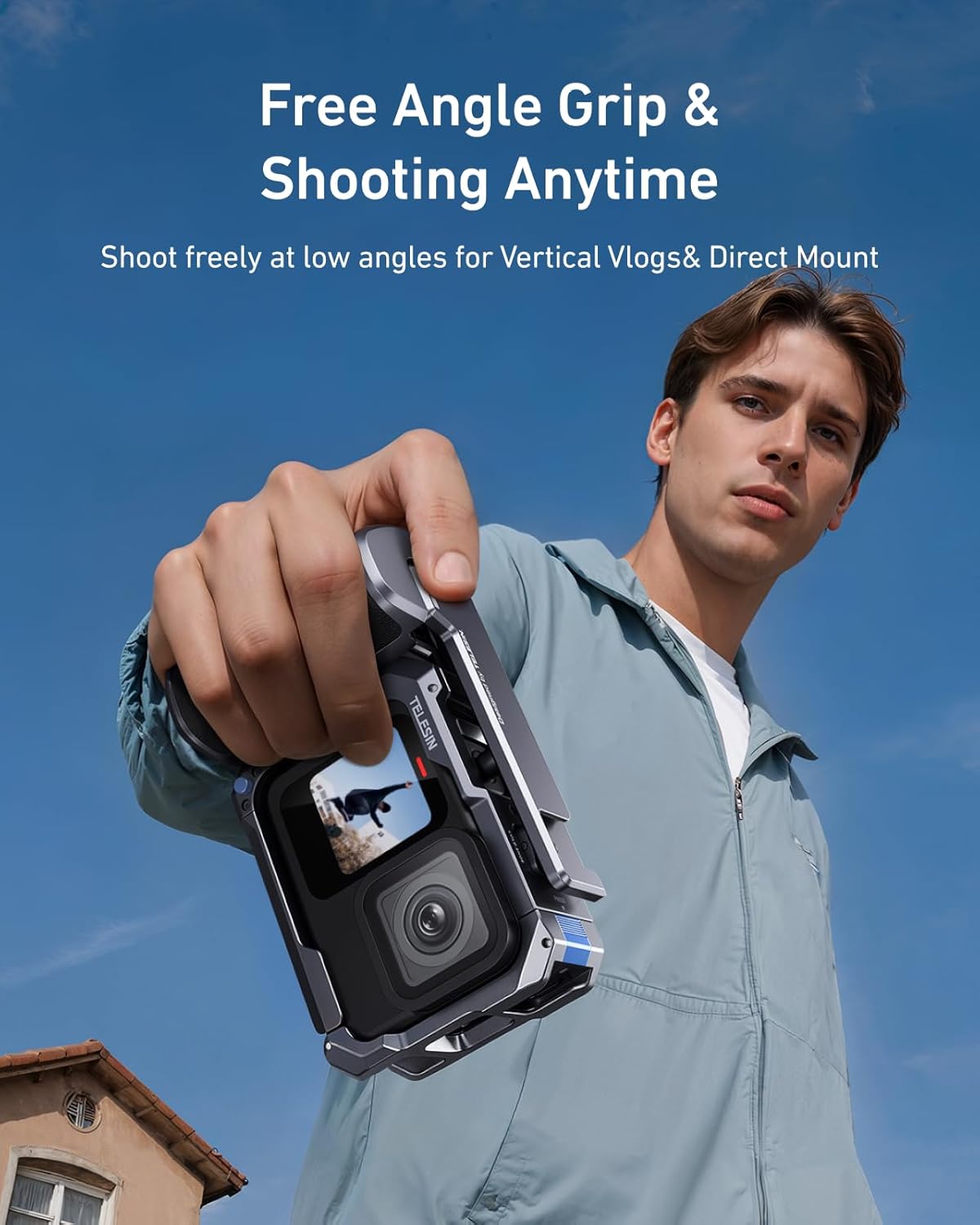 TELESIN Street Grip Kit For Hero 9-13 | Without Metal Rabbit Cage | Camera Grip Holder with Seesaw Design | Ergonomic Handle Grip Design | Backup TF Card Slot | Quick Battery Access | Vlog Grip Holder