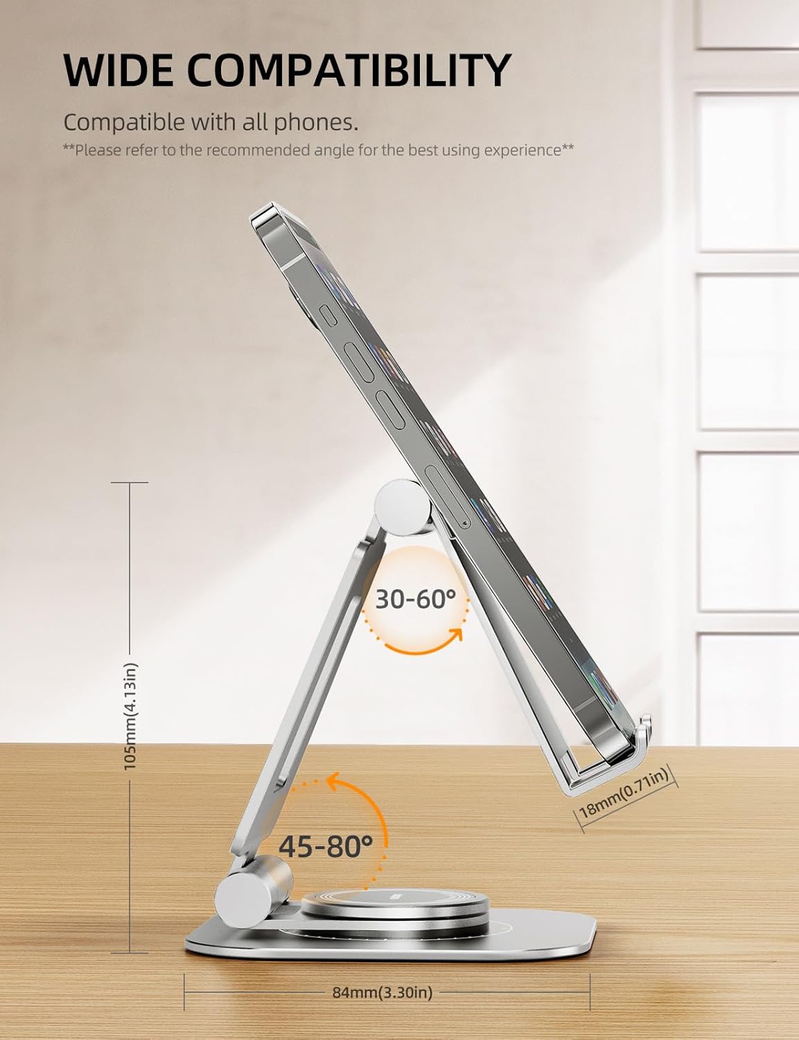 Nulaxy Rotatable Cell Phone Stand, Fully Adjustable Foldable Desktop Phone Holder Cradle Dock, Thick Case Friendly, Compatible with All Phones, Nintendo Switch, Silver