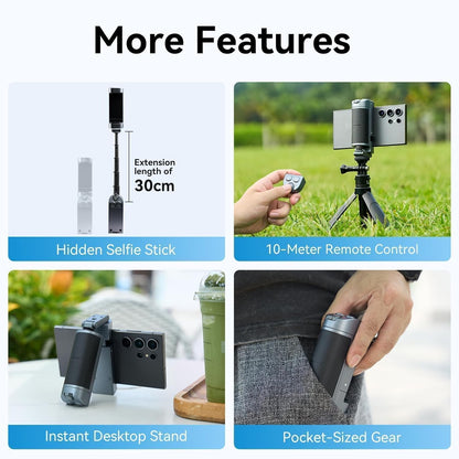 TELESIN° Smartphone Grip Selfie Stick, Bluetooth Mobile Phone Handle Holder, Mobile Phone Shutter Grip with Detachable Remote for One-Handed Control Compatible Samsung Android Video Shooting