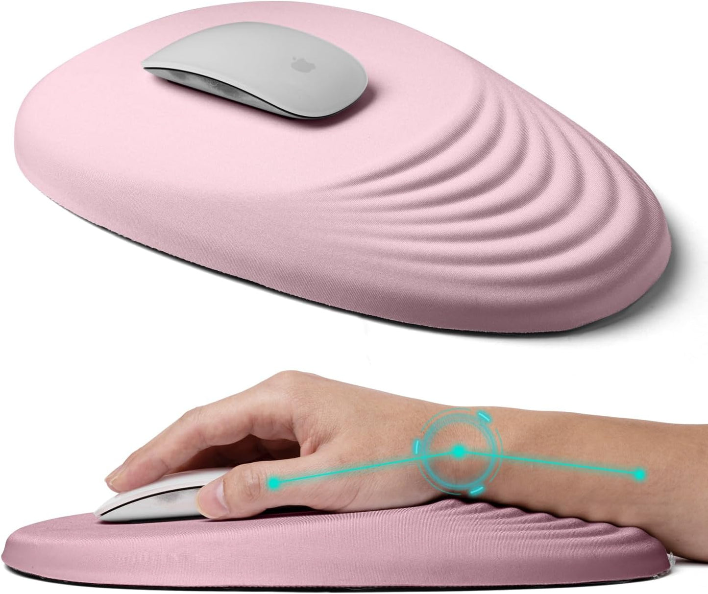 Ergonomic Mouse Pad with Wrist Rest Support,Mousepad Relief Carpal Tunnel Pain, Entire Memory Foam Mouse Pad with Non-Slip PU Base, Wireless Mouse Pad, Pink