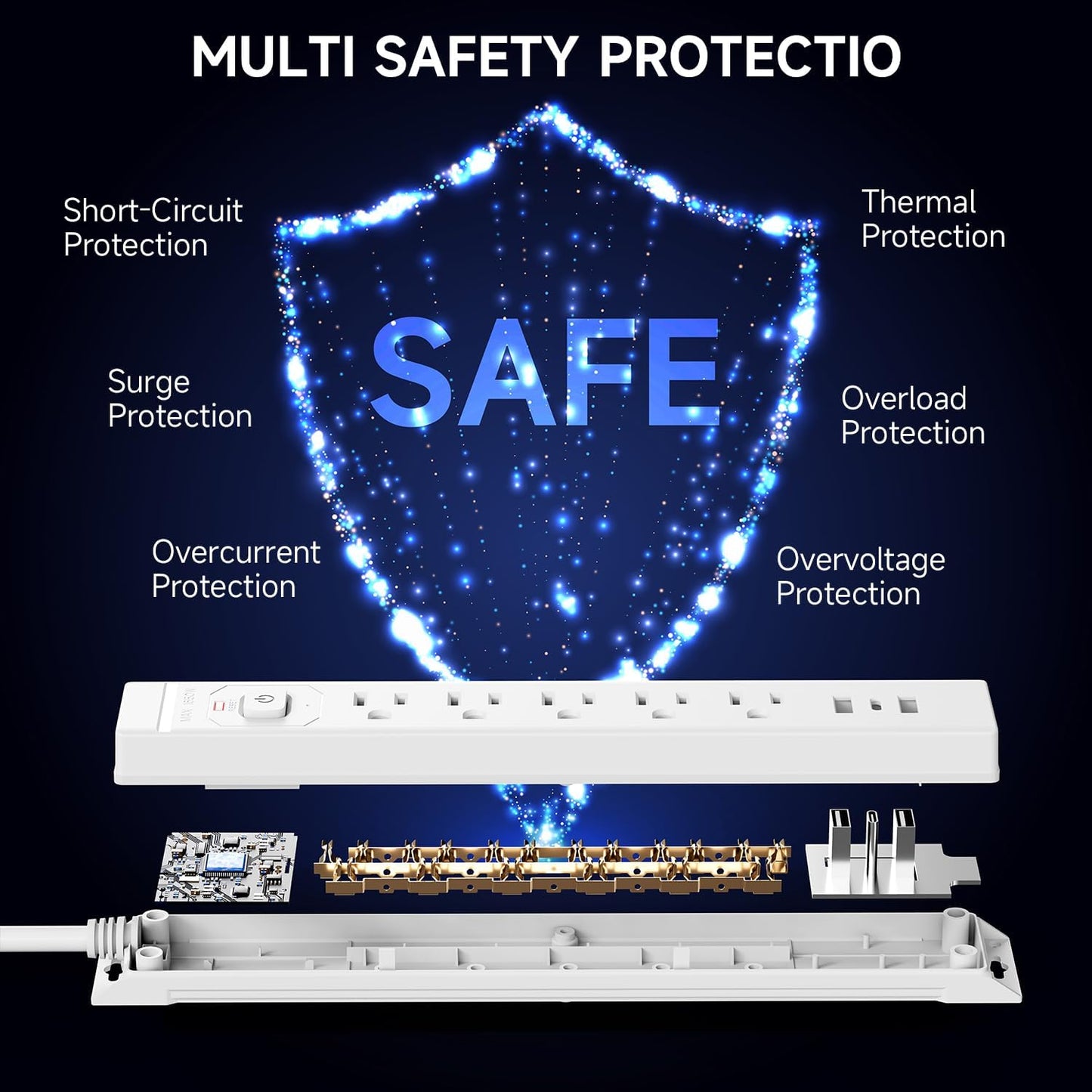 10 Ft Power Strip Surge Protector with USB Ports, Flat Plug Extension Cord, 5 AC Outlets and 3 USB Charging Ports, Wall Mountable, ETL Listed – White for Home, Office, Dorm