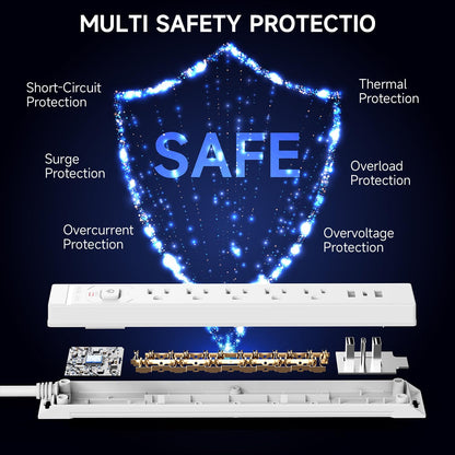 10 Ft Power Strip Surge Protector with USB Ports, Flat Plug Extension Cord, 5 AC Outlets and 3 USB Charging Ports, Wall Mountable, ETL Listed – White for Home, Office, Dorm