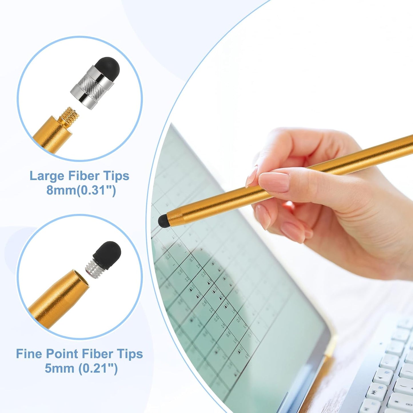 PATIKIL 5 Pcs Stylus Pens for Touch Screens, 2 in 1 High Sensitivity Universal Pen Capacitive Stylus for Phone Tablets Laptop Touch Screen Devices, Gold