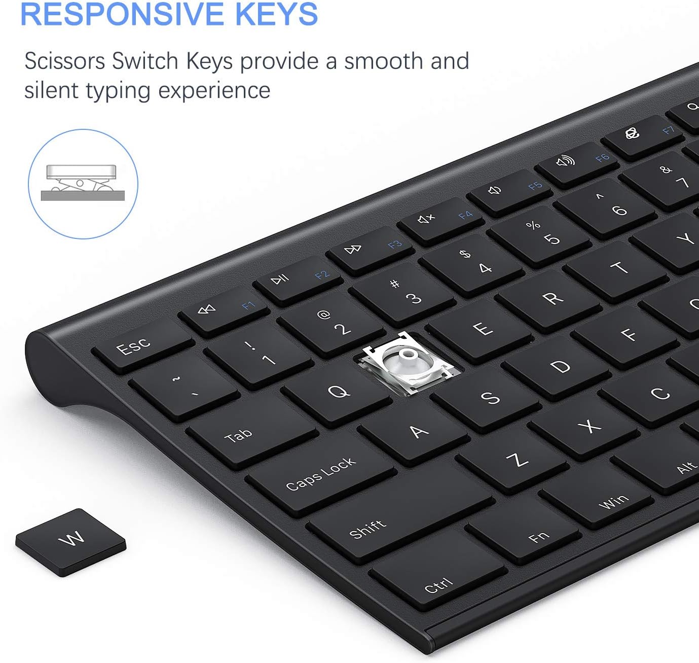 Wireless Keyboard and Mouse, Vssoplor 2.4GHz Rechargeable Compact Quiet Full-Size Keyboard and Mouse Combo with Nano USB Receiver for Windows, Laptop, PC, Notebook-Black