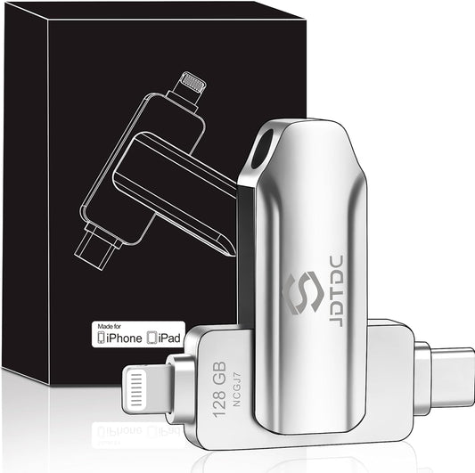 JSL JDTDC MFi Certified 128GB iPhone-16-Photo-Stick USB C & Lightning Flash Drive for iPhone 16/15/14/13/12 Thumb-Drive-for-iPad-Memory External-Storage-Android-Photo-Backup iPhone-Photo-Tansfer-Stick