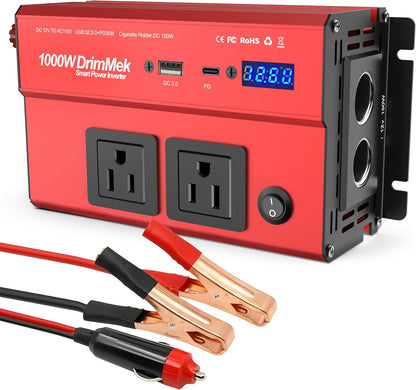 1000 Watt Power Inverters 12v to 110v for Vehicles - with Dual AC Outlets, 1000w Inverter with 3.0A USB and Type-C, 12v Inverter car Cigarette Lighter Battery for/Truck/RV/Emergency
