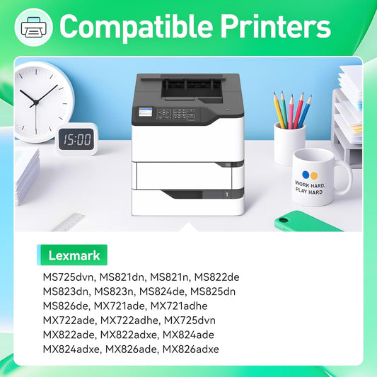 58D1H00 Black High Yield Toner Cartridge with Chip Replacement for Lexmark MS725 MS821 MS822 MS823 MS824 MS825 MS826 MX721 MX722 MX725 MX822 MX824 MX826 Ink Laser Printer dvn dn de ade adhe adxe n