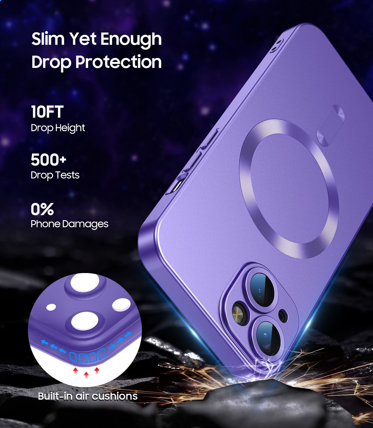 Magnetic for iPhone 15 Case [Compatible with MagSafe][Built-in Camera Lens Protector] Slim Soft Silicone Bumper Shockproof Metallic Shine Phone Case (Purple)