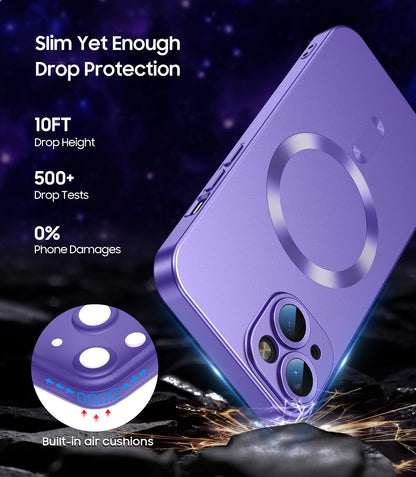 Magnetic for iPhone 15 Case [Compatible with MagSafe][Built-in Camera Lens Protector] Slim Soft Silicone Bumper Shockproof Metallic Shine Phone Case (Purple)