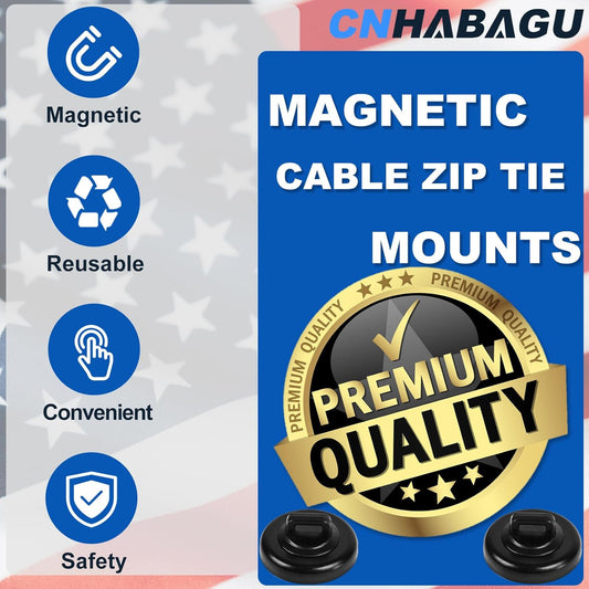 Magnet Zip Tie Mount Magnetic Zip Ties Mount Clips Base Holder Strong Multipurpose Wire Cable Holder Mount Wire Clips Management for Home Office Marine Electrical Wiring (12 Pcs, D19 Small)