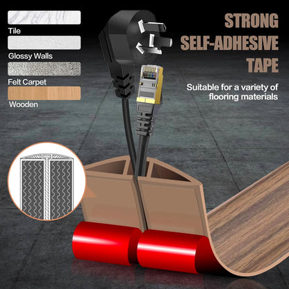 Floor Cord Cover Cavity 0.8"x0.37" Self Adhesive Cord Hider, 3.3FT Low Profile Cable Management, Extension Strip Protector for Wires, Prevent Cable Trips for Offices, Gyms,(Wood Smoked Brown)