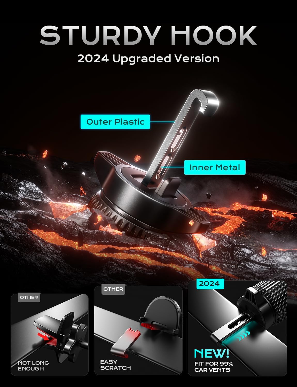 CHGeek Wireless Car Charger, 15W Fast Charging Car Phone Holder Charger Auto-Clamping Air Vent Car Phone Mount with Blue LED Backlit for iPhone 16 15 14 13 12, Samsung S24 S23 S22, etc