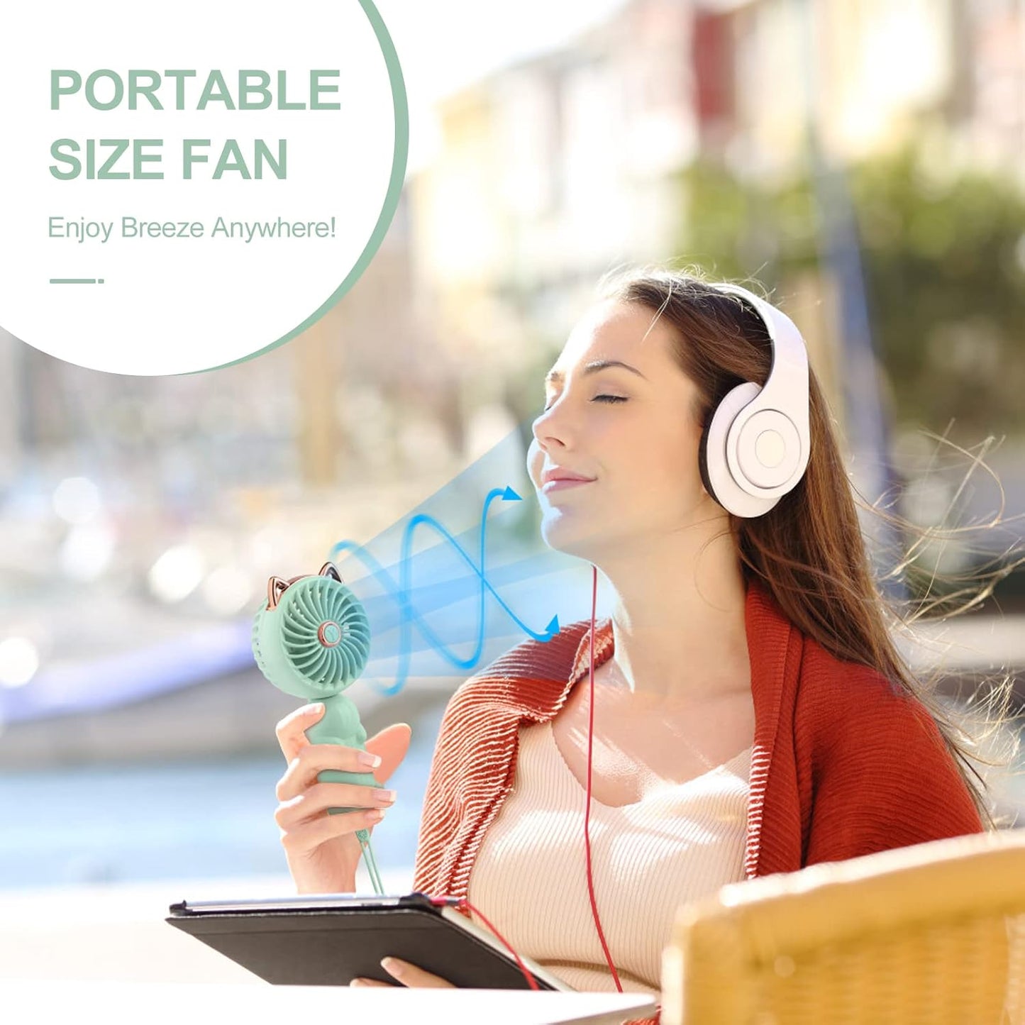 QearFun Portable Mini USB Rechargeable 3 Speed Personal Desk Table Fan with Base - Up to 12 Hours Operated Small Makeup Fan for Girls Women Outdoor (Green)