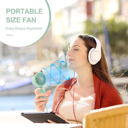 QearFun Portable Mini USB Rechargeable 3 Speed Personal Desk Table Fan with Base - Up to 12 Hours Operated Small Makeup Fan for Girls Women Outdoor (Green)