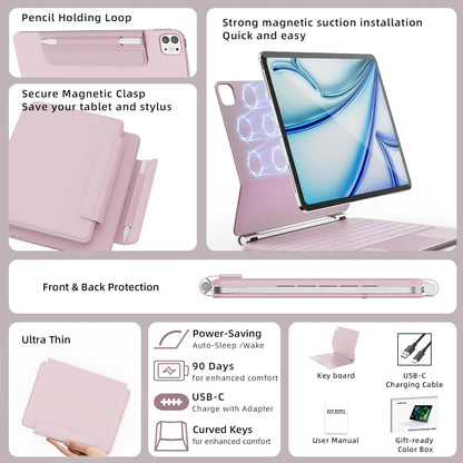 for iPad Air 13 inch Case with Keyboard (M3,2025 / M2,2024), iPad Pro 12.9 (6th/5th/4th/3rd Gen) Magic Keyboard, Springy Backlit Keys, Stain-Resistant Surface, Multi-Touch Trackpad, Pink