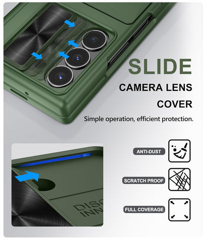 for Samsung Galaxy Z Fold 6 Case with Card Holder & Slide Camera Lens Cover & Hinge Protection & Screen Protector, Heavy Duty Full Body Protective Phone Cover Case for Galaxy Z Fold 6, Green