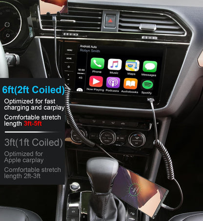 USB C to USB C Cable 6ft, 2Pack Coiled Charger for Car, Type C Fast Charging for iPhone 16/15/Plus/Pro/Pro Max/MacBook Pro 2020/iPad Pro 2020/iPad Air 4/Samsung Galaxy S23