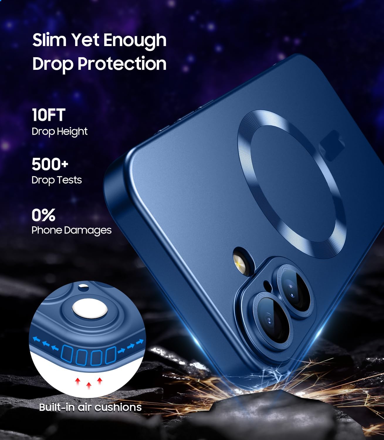 Magnetic for iPhone 16 Case [Compatible with MagSafe][Built-in Camera Lens Protector] Slim Soft Silicone Bumper Shockproof Metallic Luster Phone Case (Blue)