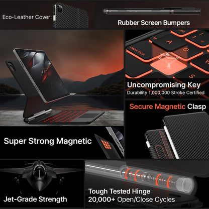 typecase Edge Keyboard Case for iPad Pro 11-inch(M4)2024,Magic Keyboard with 11 Colors Backlight for iPad Pro 11,Keyboard Case with Pencil Holder,Built-in Trackpad,Easy-Set Magnetic Stand,Carbon Fiber