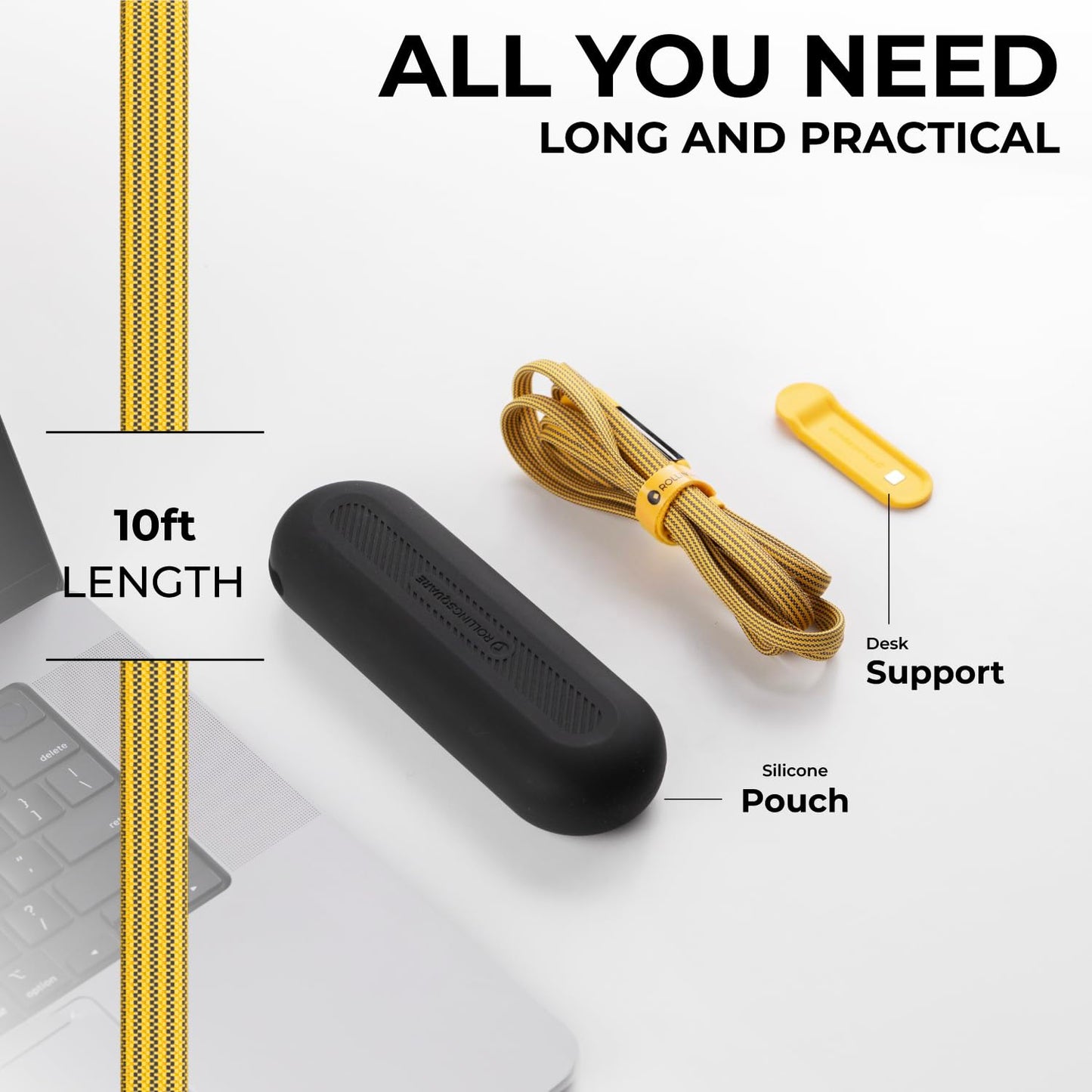 Rolling Square InCharge XL 300cm - USB C Charger Cable, Lightning Cable for Smartphone, Universal Cable Charger 6 in 1, USB Plug, Yellow, 100W