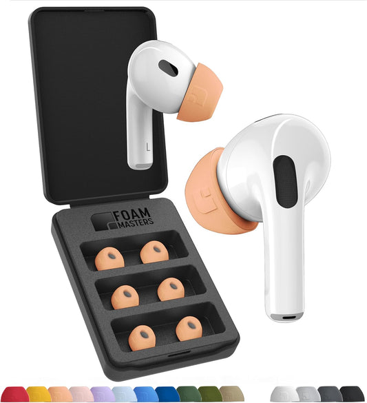 Foam Masters Ultra-Premium Memory Foam Ear Tips for AirPods Pro 1st & 2nd Gen | 3 Pairs | Black Magic Ver 6.0 | Secure | Comfort | Better Noise Cancel | Replacement Buds – Peach, Large