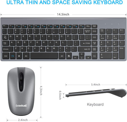 LeadsaiL Wireless Keyboard and Mouse Combo, Wireless USB Mouse and Computer Keyboard Set, Compact and Silent for Windows Laptop, Desktop, PC