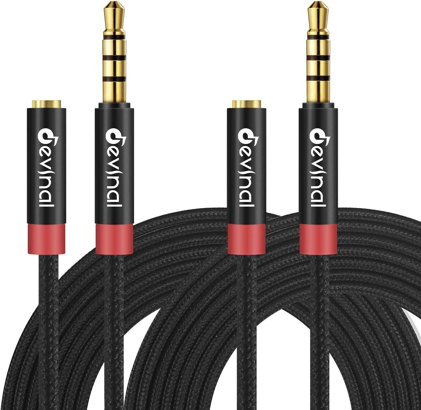 Devinal 3.5mm TRRS Headphone Extension Cable, 1/8" inch Female 4-Pole to Male Extension Cord, Mini-Jack Aux Stereo Audio Connector 3.3Ft/1M (2 Pack)