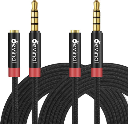 Devinal 3.5mm TRRS Headphone Extension Cable, 1/8" inch Female 4-Pole to Male Extension Cord, Mini-Jack Aux Stereo Audio Connector 6.6Ft/2M (2 Pack)