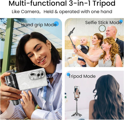 Mini Selfie Stick for iPhone with Remote, 3-in-1 Portable Selfie Tripod with 2 Cold Shoe Mounts, Pocket Size Phone Tripod for Android, Vlog, Video, Livestreaming, Photography (Black) T26