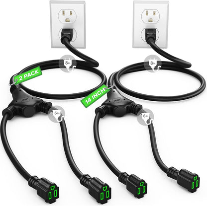 Maximm Extension Cord Splitter 12/3 AWG 1 to 2 Outlet, 14 Inches (2 Pack) Indoor/Rated, Heavy Duty Power Cords with Multiple outlets, 12 Gauge Wire Grounded (2 Pk)