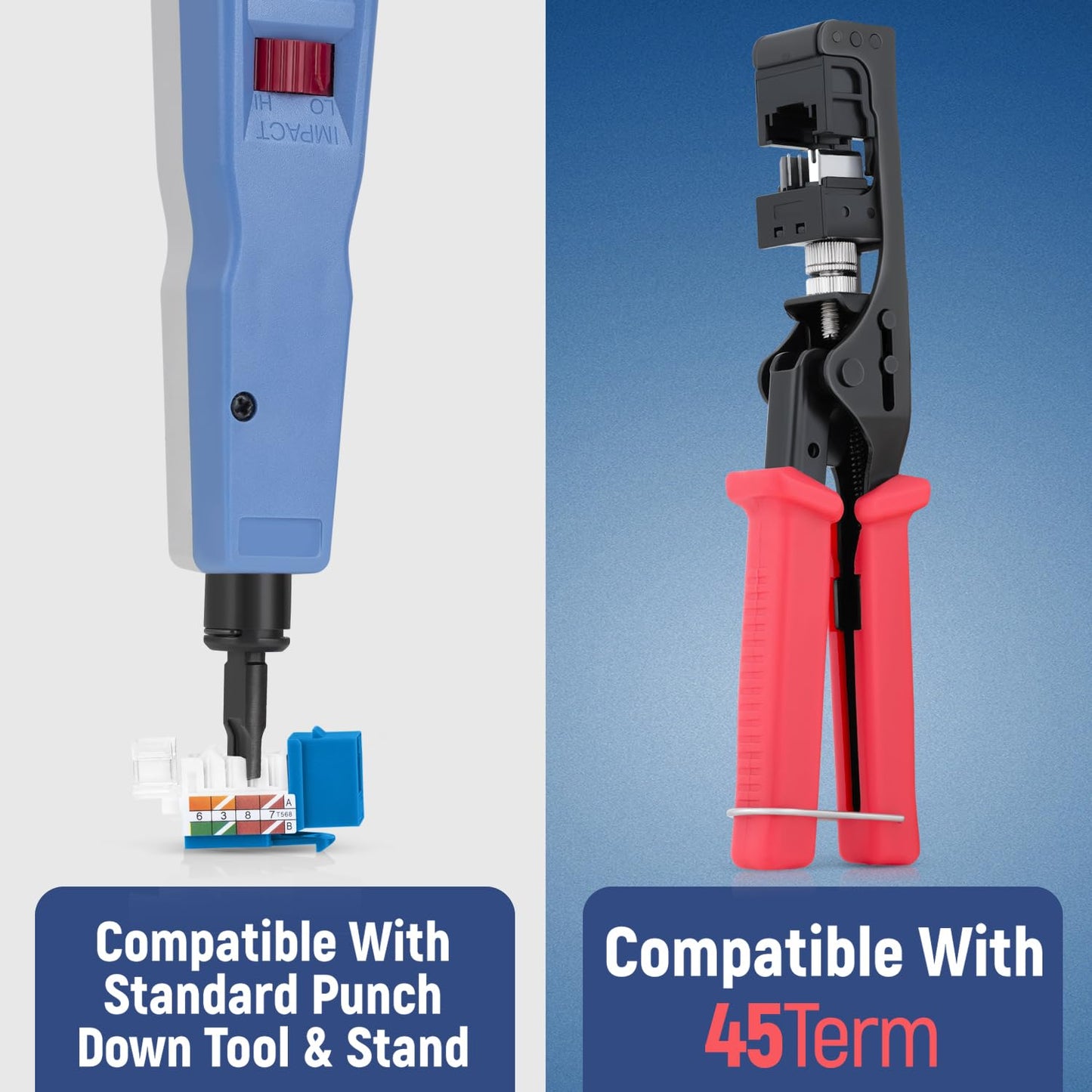 Everest 45° Angled RJ45 Cat6 Keystone Jacks 20-Pack in Blue - Slim Profile Female RJ45 Connectors - Cat 6 Keystone Jack - Compatible with 45° Angled Speed Termination Tool - 45Term (B0BL3GS7ZY)