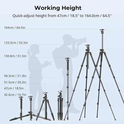 SmallRig CT25 64.5"/164cm Horizontal Overhead Tripod for Camera with Smartphone Holder & Carrying Bag, 22lb Max Load Aluminum Horizontal Camera Tripod for Overhead Shots