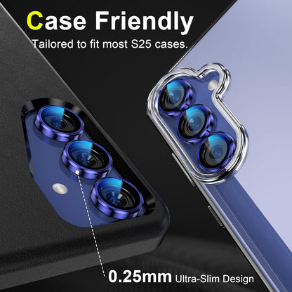 YWXTW Camera Lens Protector for Samsung Galaxy S25 Accessories [1:1 Fit & Ultra Clarity] 9H Tempered Glass Metal Individual Ring Camera Cover Screen Protector for S25, Case Friendly (Navy)