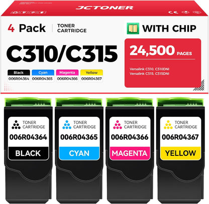 C310 C315 High-Yield Toner Cartridge Set 4-Pack Replacement for Xerox 006R04364 006R04365 006R04366 006R04367 Compatible with Xerox C310 C310DNI C315 C315DNI Color Printer (Black Cyan Magenta Yellow)