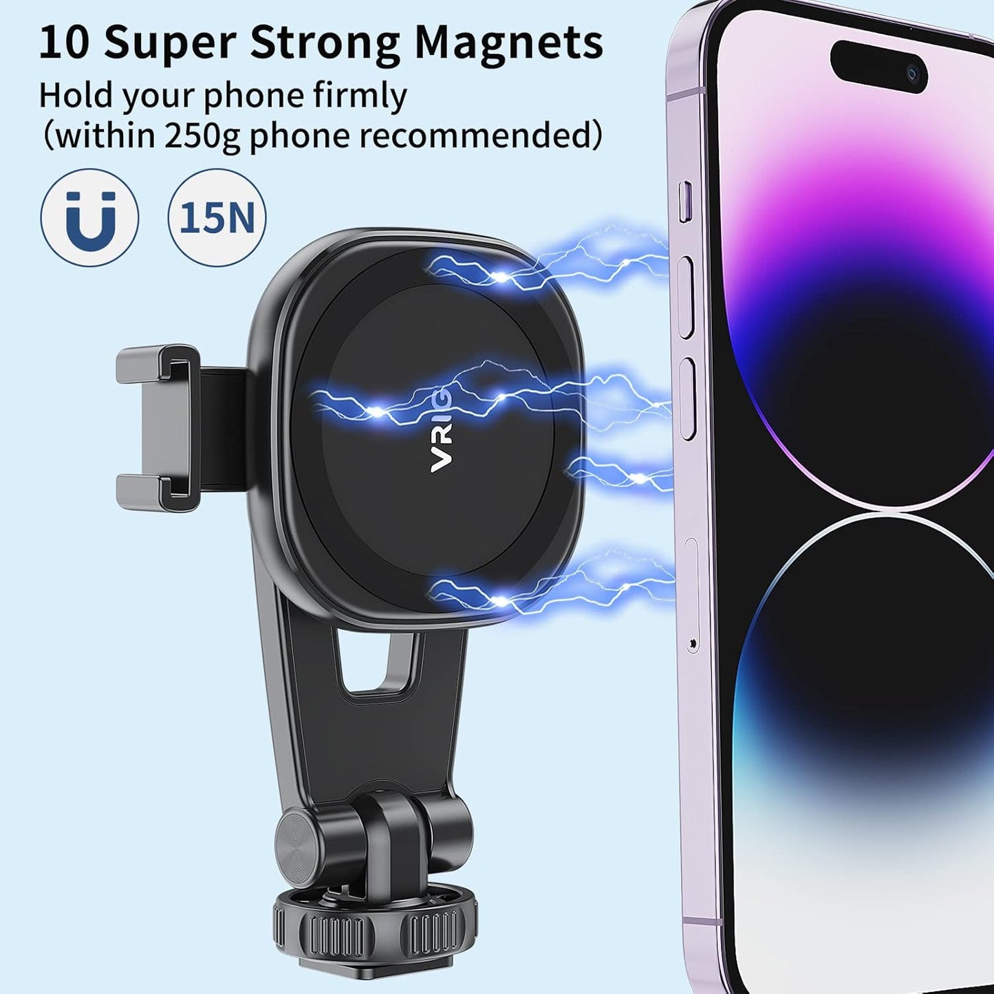 VRIG MG-03 Magnetic Phone Tripod Mount,Tripod Mount for Magsafe w Cold Shoe for iPhone 17.16.15.14.13.12 Series,Magnetic Ring Compatible with All Phones & All Cases,360° Rotation,for Tripods,Cameras