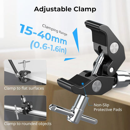 SMALLRIG 11 Inch Magic Arm with Crab-Shaped Clamp, Arm with 1/4"-20 Screw and Retractable Pins, for Action Cameras, Monitors, Video Lights, and Microphones - 5311