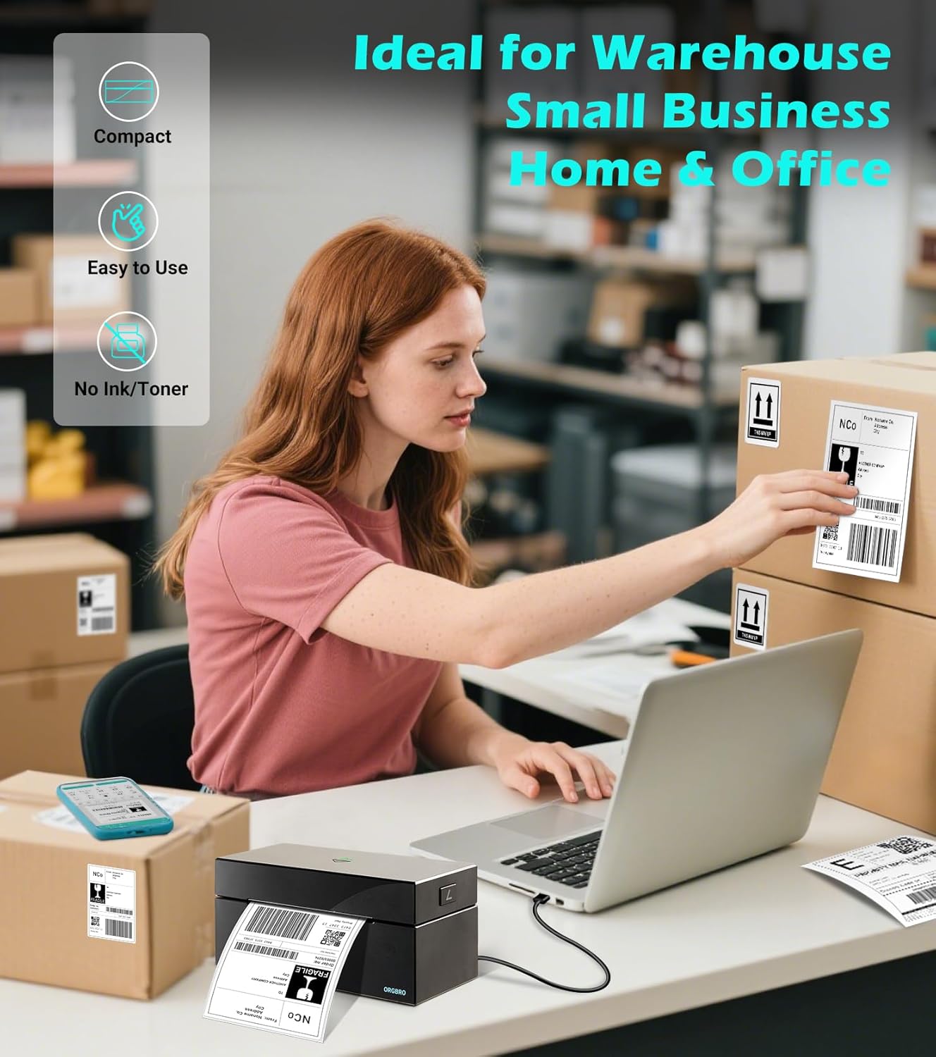 ORGBRO Bluetooth Thermal Shipping Label Printer, Z1-Plus Wireless 4X6 Shipping Label Printer for Small Business Office or Home Support iPhone Android Windows macOS Chrome Amazon Ebay Shopify USPS