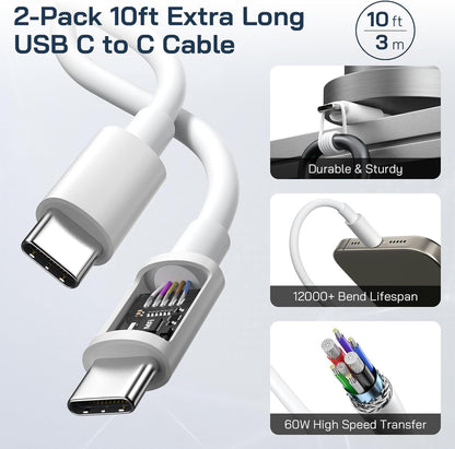 iPhone 16/15 Charger Fast Charging, 2Pack 10FT Long USB C to C Apple Fast Charging Cable Cord with 20W PD USB C Fast Charger Block for iPhone 16/15/15 Pro/15 Pro Max/15 Plus, iPad 12.9/11/10.9/Air 5/4