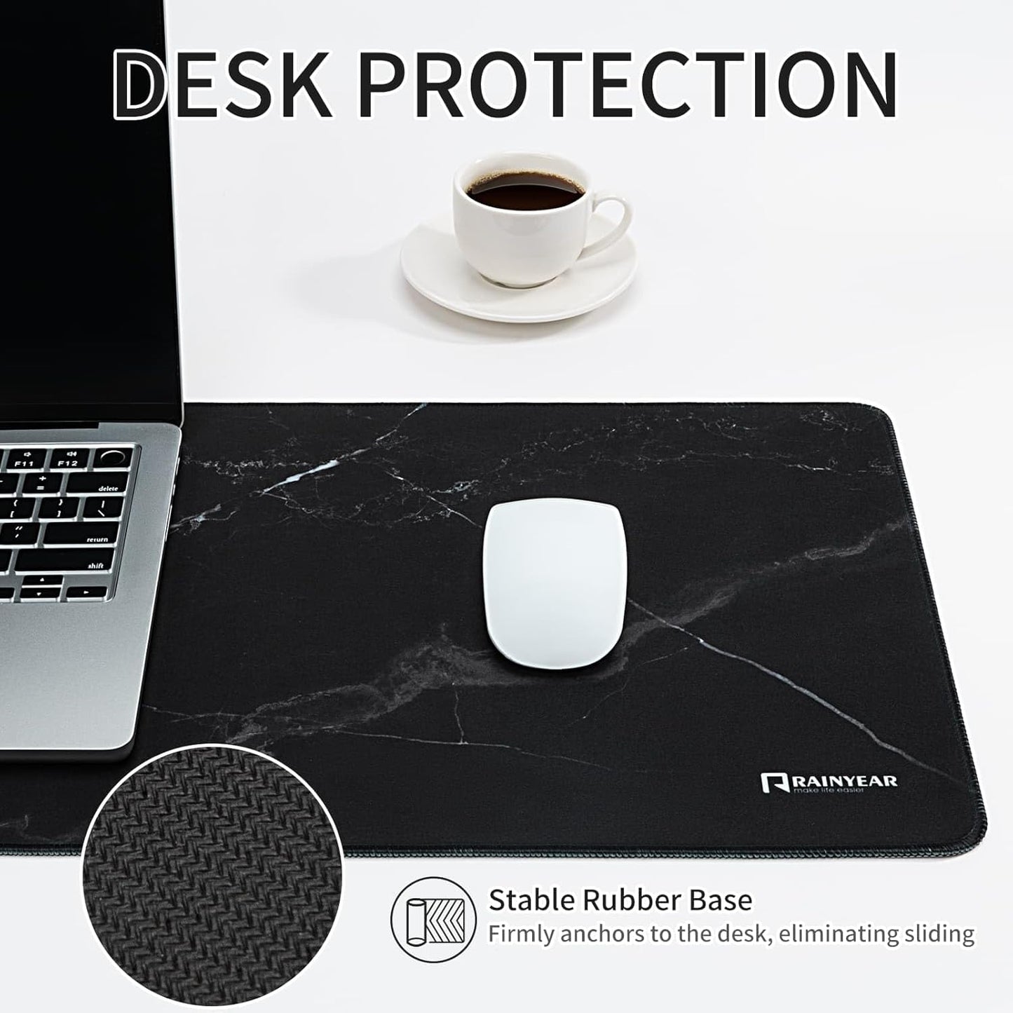 RAINYEAR Large Gaming Mouse Pad(31.5 x 11.8 Inch), Computer Mousepad with Anti-Slip Rubber Base, Smooth Large Keyboard Mouse Pad Mat for Gamer, Office, Home, Black Marble