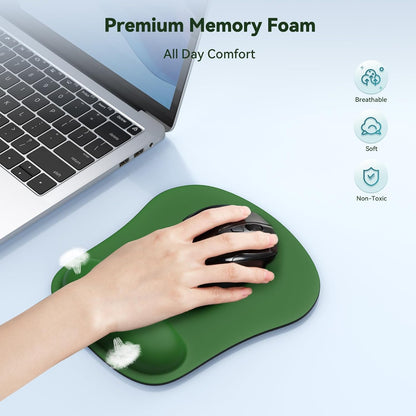 TECKNET 2 Pack Mouse Pad with Wrist Support, Ergonomic Gaming Mouse Pad Pain Relief, Portable Comfortable Mousepad for Computer, Laptop, Office, Home Non-Slip Base, Waterproof Surface - Green